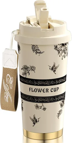 Vista 9 de [Tapa 2 en 1] Taza de viaje, taza de café, taza de café, revestimiento de cerámica forrada, acero inoxidable 316, sin BPA, vaso aislado al vacío
