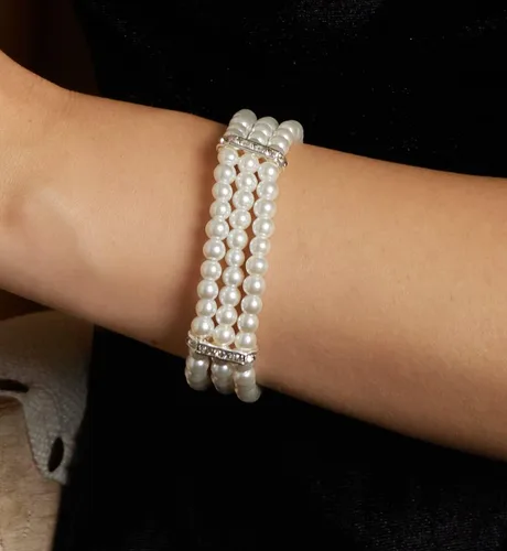 Vista 4 de Gionforsy Gargantilla de perlas blancas, collar de perlas de múltiples hebras, collar de perlas cortas para boda, fiesta de té, talla única , perla