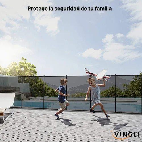 Vista 2 de VINGLI Valla de seguridad para piscina de 4 pies x 12 pies, negra, valla para piscina enterrada