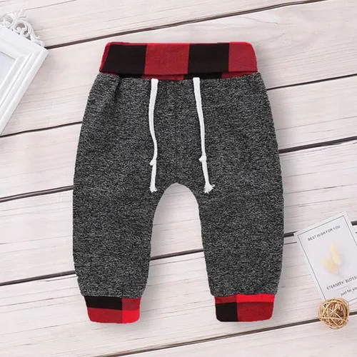 Vista 4 de Ropa de bebé niño para niños pequeños, traje de otoño e invierno, manga larga, bolsillo a cuadros, sudadera con capucha + pantalones, 2 piezas
