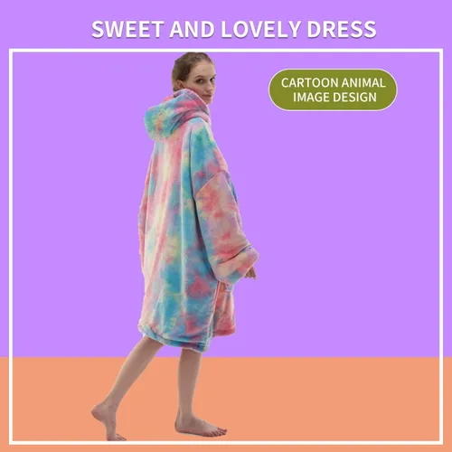 Vista 4 de COSUSKET Adult Hoodie Wearable Blanket, Tie Dye Super Cozy Warm and Oversized Sherpa Blanket Hooded for Women