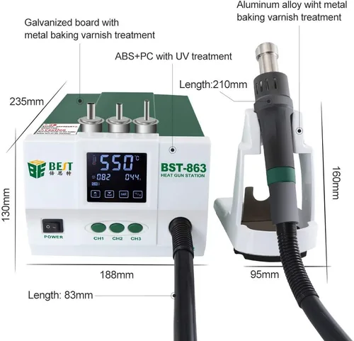 Vista 7 de BST-863 Estación de desoldadura profesional con control inteligente de pantalla táctil y pantalla LCD de temperatura constante - Perfecto