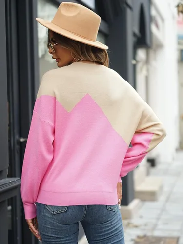 Vista 3 de Dokuritu Suéter de punto básico de invierno para mujer manga larga cuello redondo bloque de color casual ajuste holgado