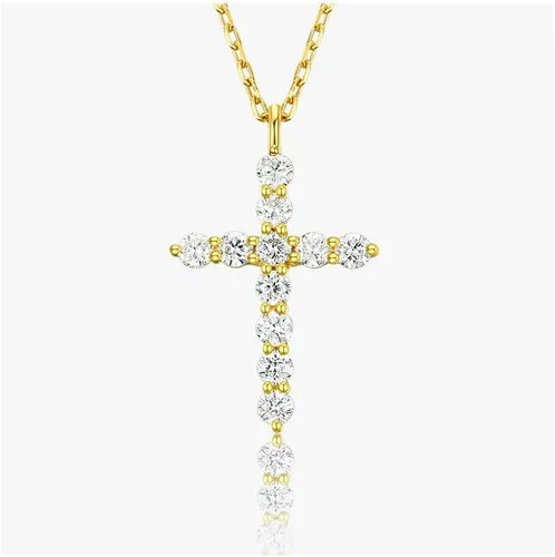 Vista 3 de RONALREL Collar con colgante de cruz de moissanita y diamante de oro blanco de 14 quilates, diseño atemporal inspirado en la fe, regalo de joyería