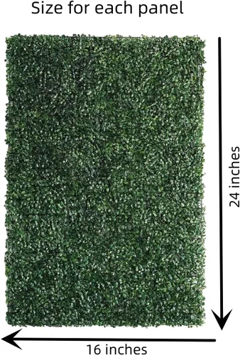 Vista 4 de ENOVA FLORAL 4 paneles de pared de boj artificial de 24 x 16 pulgadas, paneles de pared de seto de boj con protección UV, adecuado para decoración