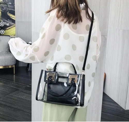 Vista 5 de Cooba Bolso transparente para mujer, 2 unidades, de jalea transparente