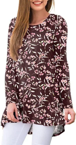 Vista 95 de AWULIFFAN Blusa tipo túnica holgada de manga larga con cuello redondo para mujer