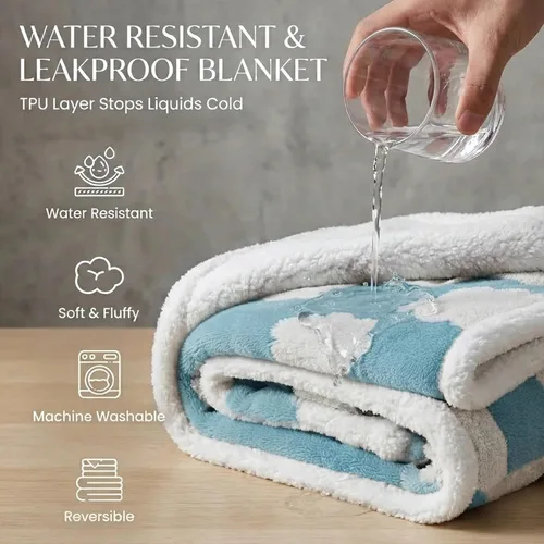 Vista 2 de Manta impermeable para mascotas, funda de cama para perro, sofá, elegante manta de jacquard para mascotas, para cachorros, gatos, lavable, Nube azul