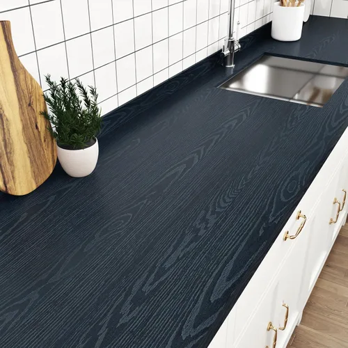 Vista 2 de Papel de contacto de madera azul marino de 24 x 315 pulgadas para armarios de escritorio, papel tapiz autoadhesivo de grano de madera, papel tapiz