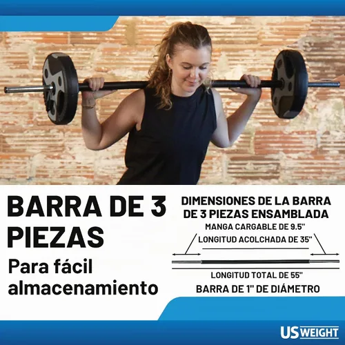 Vista 5 de USWeight - Juego de pesas de 43 libras con barra de 55 pulgadas, mancuerna y mango de pesa rusa