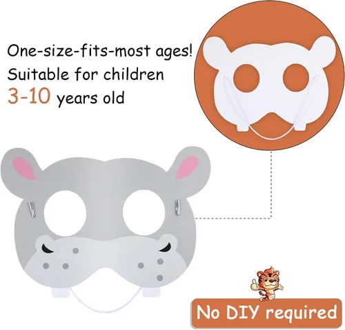 Vista 4 de Blulu 16 piezas de máscaras de animales del safari para niños Máscaras de animales del zoológico de la jungla Máscaras de dibujos animados