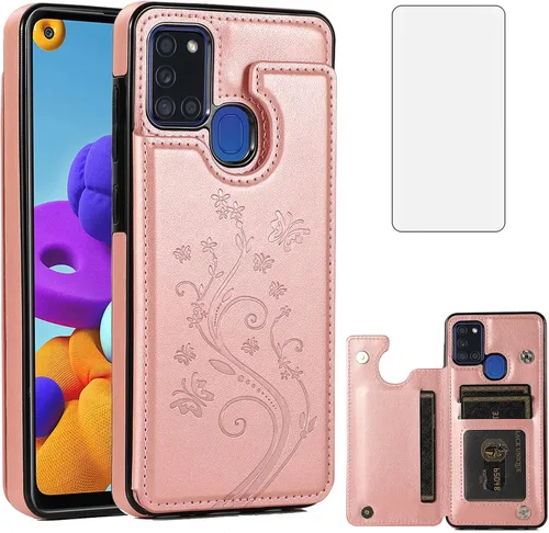 Vista 9 de Asuwish Funda de teléfono para Samsung Galaxy A21S con protector de pantalla de vidrio templado y tarjetero con soporte para tarjetero, accesorios
