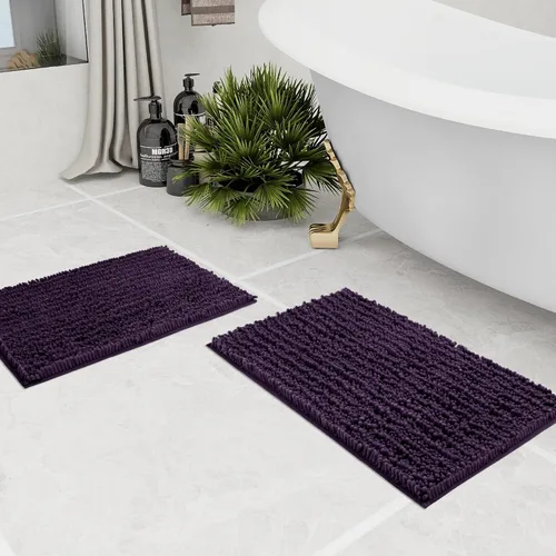 Vista 78 de Walensee Alfombra de baño antideslizante (32x20, azul oscuro) absorbente de agua, súper suave, felpilla peluda, lavable a máquina, se seca