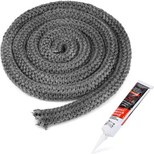 Vista 13 de Stanbroil Junta para estufa de leña, sello de cuerda de fibra de vidrio impregnada de grafito de 1/2" x 84" y kit de junta de cemento de alta