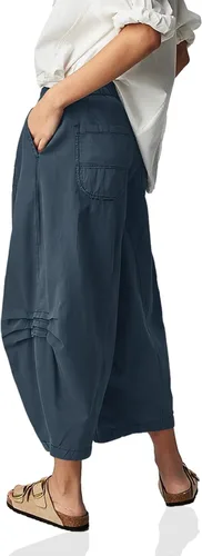 Vista 3 de Cicy Bell Pantalones cortos de pierna ancha para mujer, holgados, cintura elástica, fruncidos, pantalones chinos con bolsillos