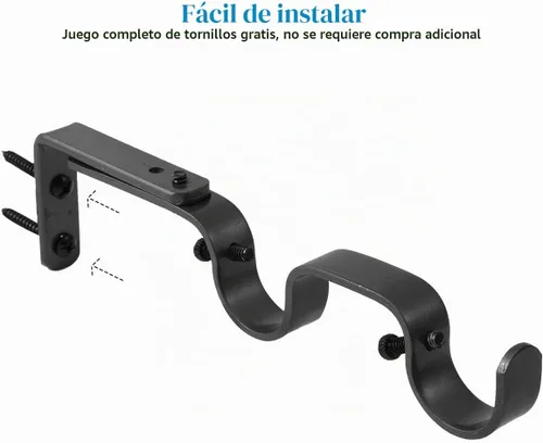 Vista 6 de Soportes de barra de cortina resistentes, soportes ajustables para doble barra, 1 pulgada (2 piezas, negro)