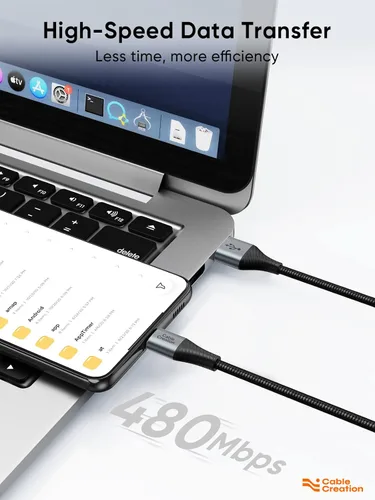 Vista 3 de CableCreation Cable corto USB a USB C de 0.8 pies, cable de carga USB C trenzado para Carplay, Galaxy S23 S23+ S22+ S22 S21 S20 Note 20, MacBook