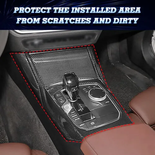 Vista 4 de x xotic tech Cubierta del panel de cambio de engranajes de la consola central interior, patrón de fibra de carbono, compatible con BMW Serie 3 G20
