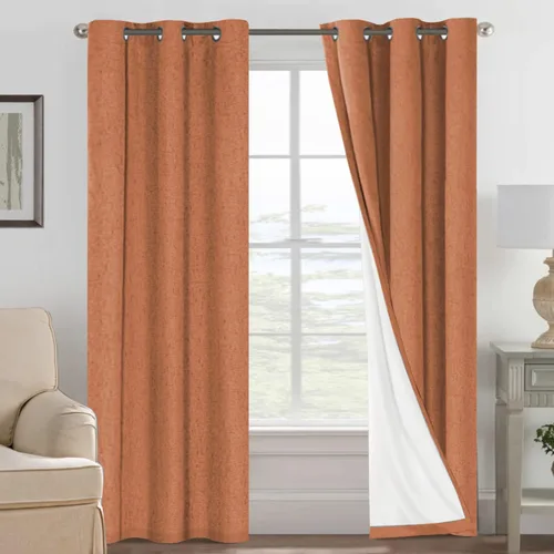 Vista 188 de H.VERSAILTEX Cortinas 100% opacas con aislamiento térmico, texturizadas, de lino, con bloqueo completo de calor y luz, para sala de estar y Negro