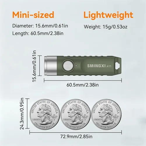 Vista 9 de Llavero recargable de 500 lúmenes, linterna EDC con base magnética, mini luz de bolsillo súper brillante con USB-C, IP66 pequeñas linternas ligeras