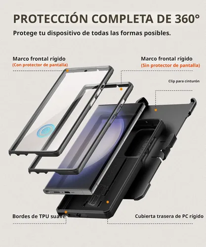 Vista 5 de TONGATE Funda para Samsung Galaxy S23 Ultra, [cubierta deslizante integrada para cámara y protector de pantalla] [2 marcos frontales] Funda de grado