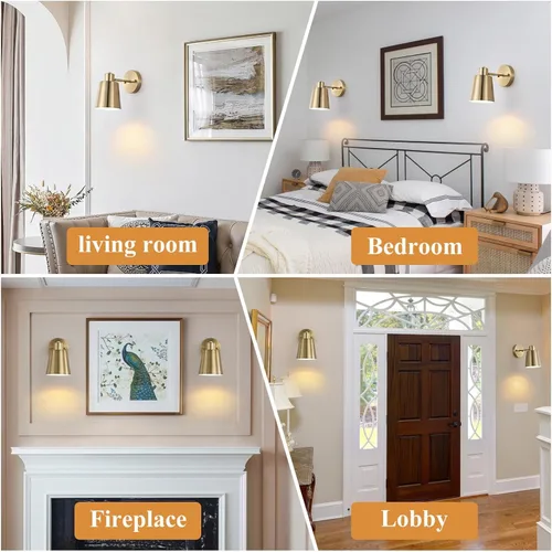 Vista 4 de Juego de dos apliques de pared a pilas, dorado moderno con control remoto, iluminación de pared regulable para interiores, no cableada, lámpara