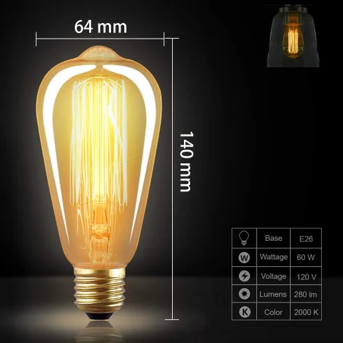 Vista 3 de LUXON Edison Bombillas incandescentes de estilo vintage antiguo, regulables ámbar cálido, base E26 de 60 W para aplique de pared, paquete de 2