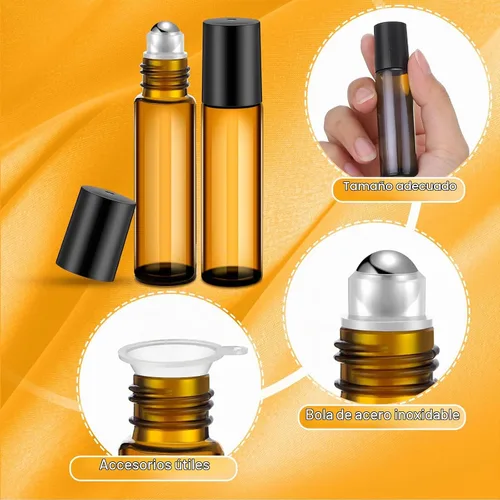 Vista 4 de 96 piezas de botellas de rodillo para aceites esenciales de 10 ml, botellas de vidrio vacías con bolas de acero inoxidable, a prueba de fugas