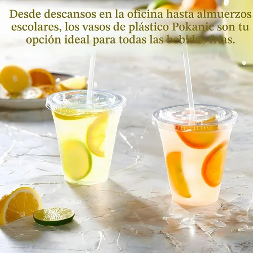 Vista 7 de Vasos transparentes de plástico [12 onzas] con tapas y pajitas [juego de 100] desechables para bebidas frías para beber café helado, agua, jugo