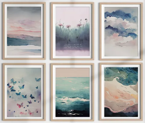 Vista 10 de Arte de pared en lienzo para la salud mental Inhalar Exhalar Pintura de meditación Imagen de pared Decoración Arte de pared acuarela abstracto