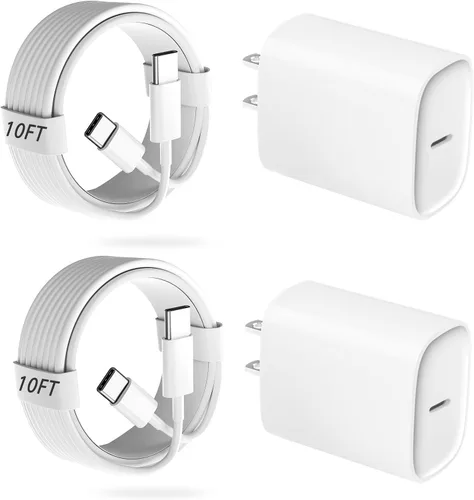 Vista 14 de Cargador para teléfono 17, 16, 15 Pro, carga rápida, 20 W, USB C, bloque de carga rápida con cargadores tipo C de 3 pies de largo, cable de carga