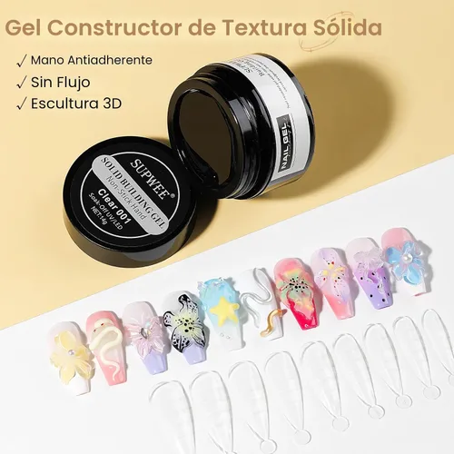 Vista 2 de Gel Constructor Sólido para Uñas - Gel de Arte de Uñas 3D Claro Transparente Antiadherente para Manos para Tallado, Moldeado, Patrones