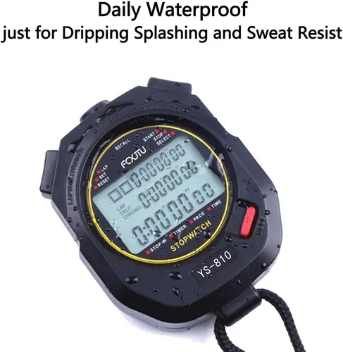 Vista 5 de FCXJTU Digital Sports Stopwatch Timer 10/100 Lap Split Memory Stopwatch Calendar Alarm, Pace Mode with 3-Row Extra Large Screen Water Resistant