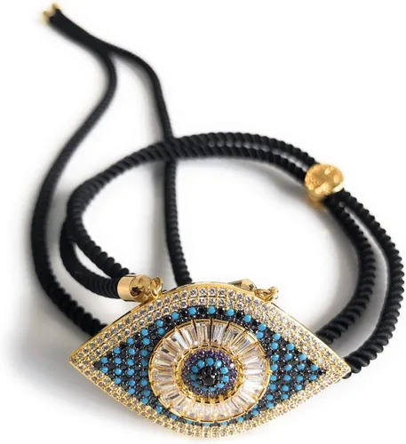 Vista 6 de Collar de amuleto de la suerte SIFRIMANIA con colgante de ojo maligno, longitud ajustable y vibrantes piedras de circonita cúbica para buena suerte
