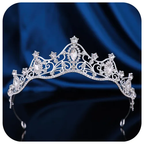 Vista 8 de Tiara de princesa de cristal de la reina – Diadema con coronas de diamantes de imitación para cumpleaños, bodas, Halloween, bailes, concursos