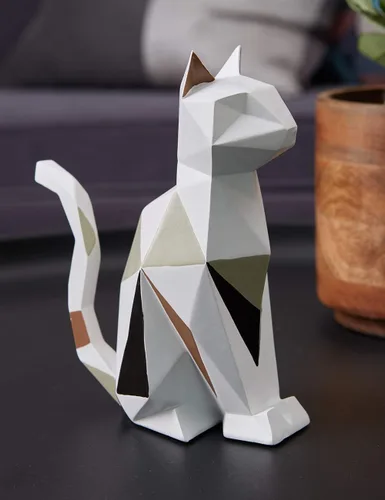 Vista 8 de HAUCOZE Estatua de gato moderna escultura de animal decoración del hogar arte geométrico para sala de estar, oficina, escritorio, regalo, 7.3
