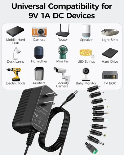 Vista 2 de Cable de alimentación DC 9V Reemplazo universal con 10 conectores intercambiables Compatible con equipos de 100mA 200mA 300mA 400mA 500mA 600mA