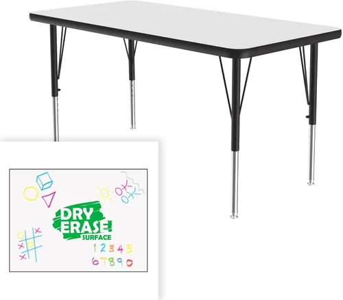 Vista 3 de Correll - Mesa de actividades rectangular de 24"x60" para aula con superficie de pizarra blanca/marcadores, altura ajustable (19"-29"), laminado