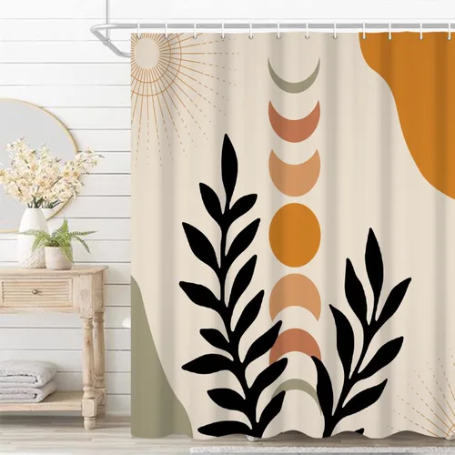 Vista 19 de Cortina de Ducha Floral Bohemia Negra Flores de Mediados de Siglo Botánica Moderna Elegante Estética Cortina de Ducha para Decoración de Baño