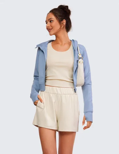 Vista 3 de CRZ YOGA Cómodos pantalones cortos acanalados para mujer, de cintura alta, lyocell, casual, para descansar, atléticos, con bolsillos