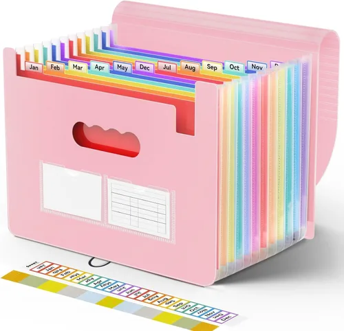 Vista 11 de Sooez - Organizador de archivos de acordeón, carpeta expandible con 13 bolsillos, organizador portátil mensual para papel, facturas, impuestos