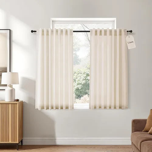 Vista 33 de Naturoom Cortinas de lino de 96 pulgadas de largo y 8 pies para sala de Crema Beige