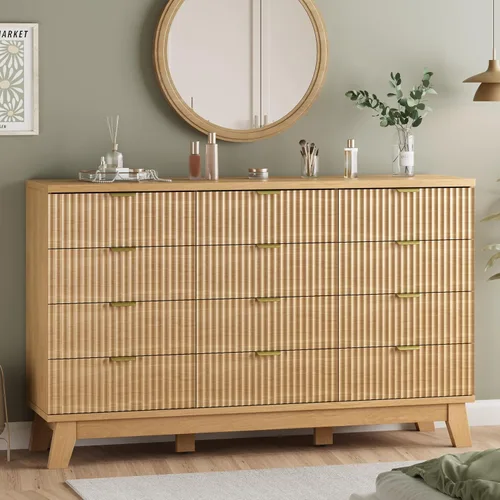 Vista 38 de Cómoda acanalada para dormitorio con 3 cajones, cómoda moderna de 24 pulgadas de ancho con mango de metal, soporte de TV de madera, armario de Negro