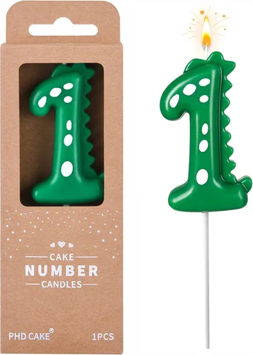 Vista 10 de PHD CAKE Velas de cumpleaños de 7.01 cm de dinosaurio verde con números del 5, velas de dinosaurio con números, velas de número para pastel