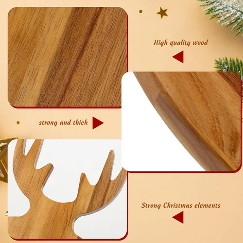 Vista 3 de Uiifan 2 Piezas Tablas de Cortar en Forma de Árbol de Navidad Tablas de Charcutería de Navidad con Mango de Cuerno Bandeja de Servir de Madera