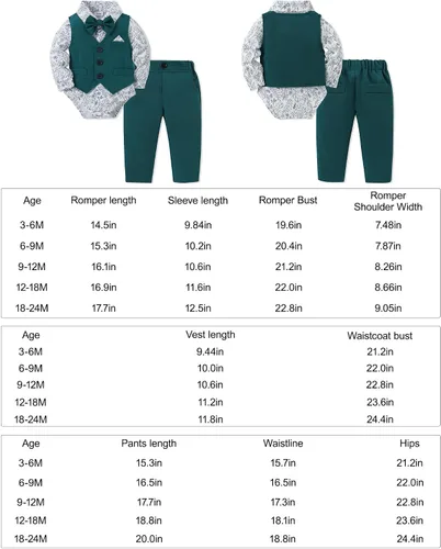 Vista 5 de DISAUR Ropa para bebé niño pequeño, 4 piezas de vestido de caballero + chaleco + pantalones + corbata de lazo conjunto de traje de algodón