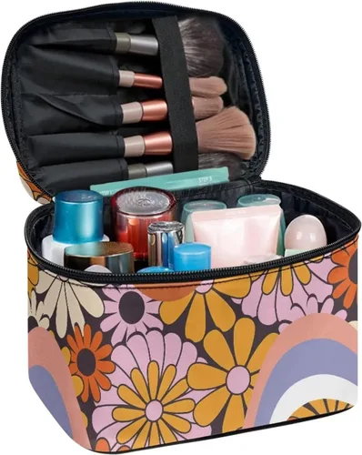 Vista 2 de Bolsas de cosméticos Drydeepin, bolsas de viaje para artículos de aseo con asa y cremallera, bolsas de maquillaje portátiles para mujeres