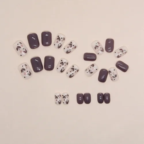Vista 5 de Uñas postizas a presión de otoño, uñas postizas cortas cuadradas de MABKJLF de cobertura completa con diseños de diente de león, uñas adhesivas