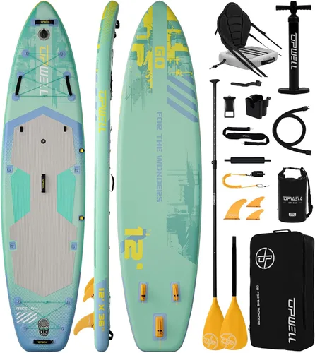 Vista 9 de UPWELL Tabla de remo extra ancha de 12 x 36 pulgadas, tabla de SUP 2+1 para adultos y adolescentes, tabla de SUP inflable con accesorios de primera