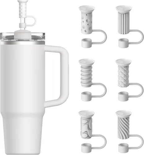 Vista 9 de YOTIME Tapas de silicona para popotes, 6 piezas reutilizables de 0.39 pulgadas/10mm con ventosa para Stanley Cup 40 30 oz, color negro